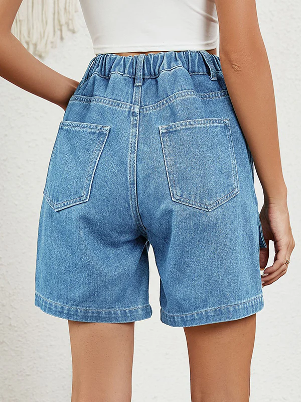High Waisted Loose Elasticity Pockets Split-Joint Denim Shorts - Image 6
