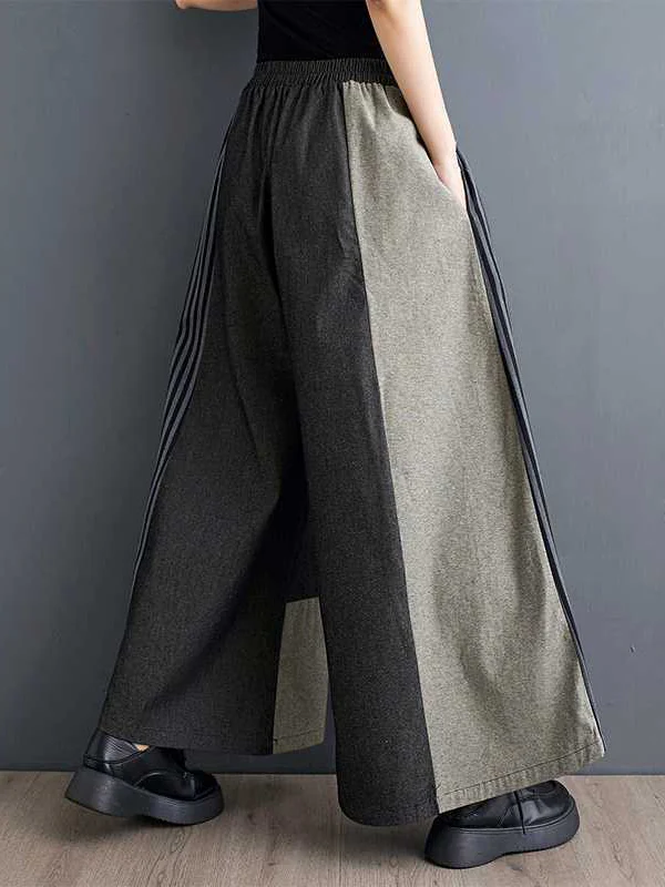 High Waisted Loose Elasticity Pockets Split-Joint Striped Pants Trousers - Image 5