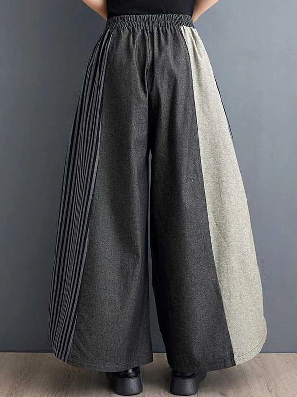 High Waisted Loose Elasticity Pockets Split-Joint Striped Pants Trousers - Image 6