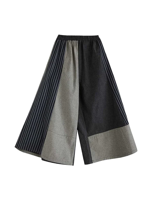 High Waisted Loose Elasticity Pockets Split-Joint Striped Pants Trousers - Image 7