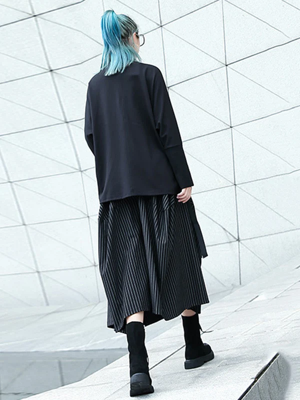 High Waisted Loose Elasticity Pockets Striped Culotte Pants - Image 13