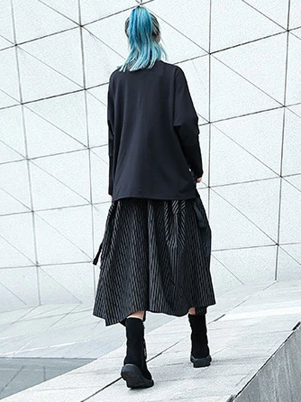 High Waisted Loose Elasticity Pockets Striped Culotte Pants - Image 14