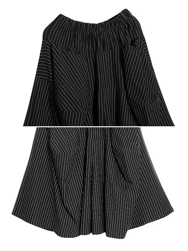 High Waisted Loose Elasticity Pockets Striped Culotte Pants - Image 16