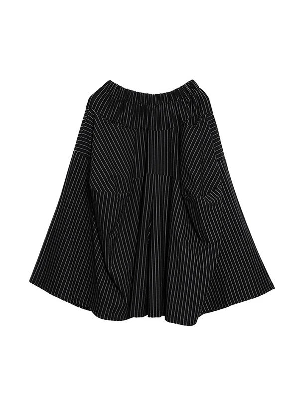 High Waisted Loose Elasticity Pockets Striped Culotte Pants - Image 18