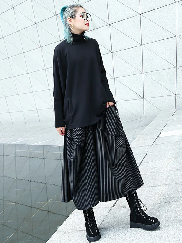 High Waisted Loose Elasticity Pockets Striped Culotte Pants - Image 7