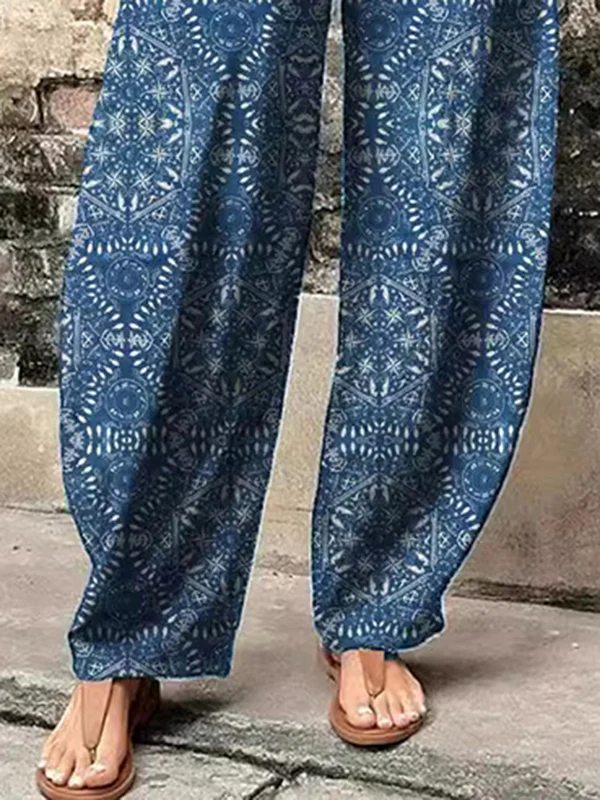 High Waisted Loose Elasticity Printed Split-Joint Pants Trousers - Image 3