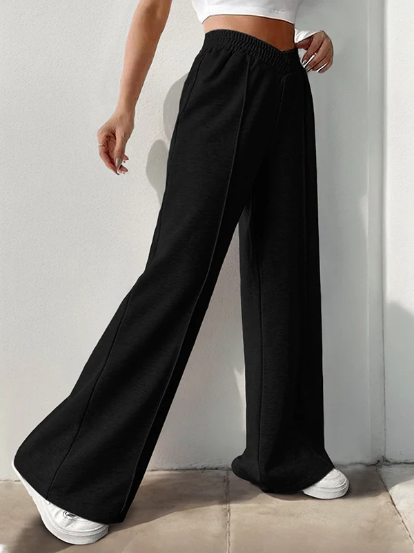 High Waisted Loose Elasticity Solid Color Pants Trousers - Image 12