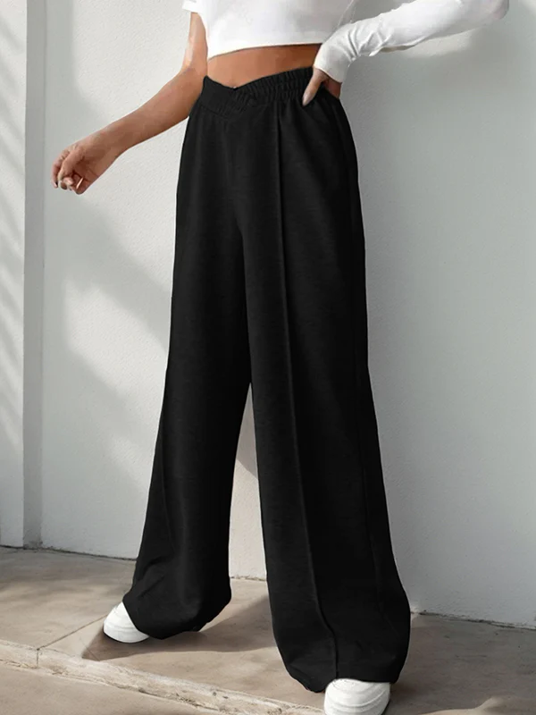 High Waisted Loose Elasticity Solid Color Pants Trousers - Image 13