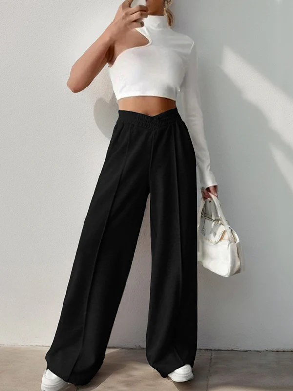 High Waisted Loose Elasticity Solid Color Pants Trousers - Image 14