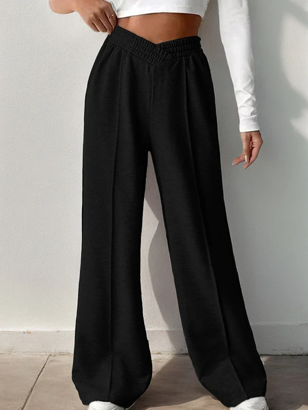 High Waisted Loose Elasticity Solid Color Pants Trousers - Image 2