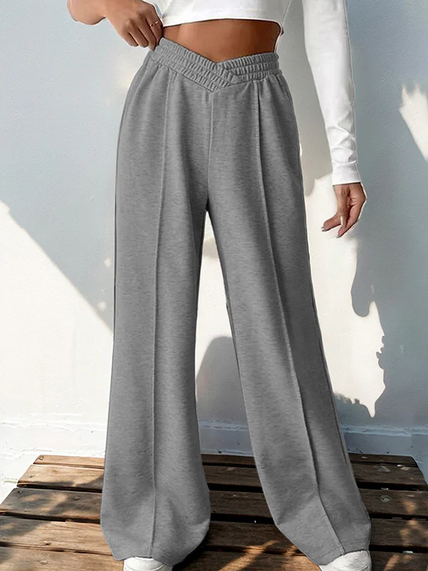 High Waisted Loose Elasticity Solid Color Pants Trousers - Image 3