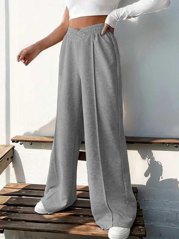High Waisted Loose Elasticity Solid Color Pants Trousers - Image 5