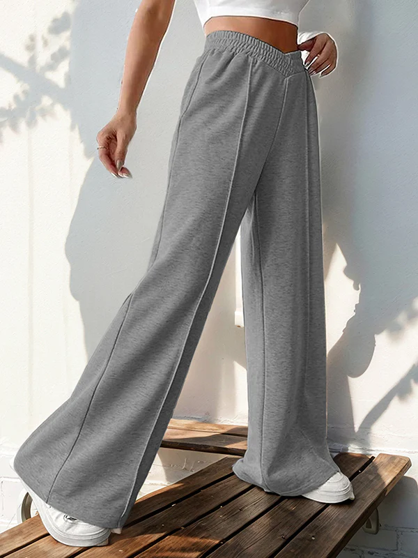 High Waisted Loose Elasticity Solid Color Pants Trousers - Image 6