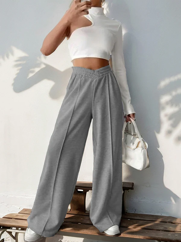High Waisted Loose Elasticity Solid Color Pants Trousers - Image 7