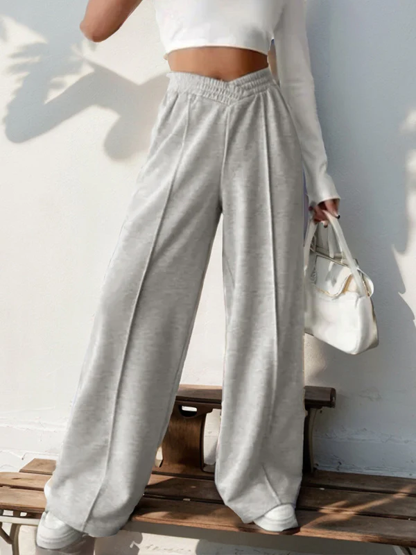 High Waisted Loose Elasticity Solid Color Pants Trousers - Image 8