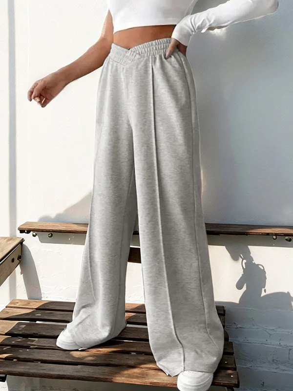 High Waisted Loose Elasticity Solid Color Pants Trousers - Image 9