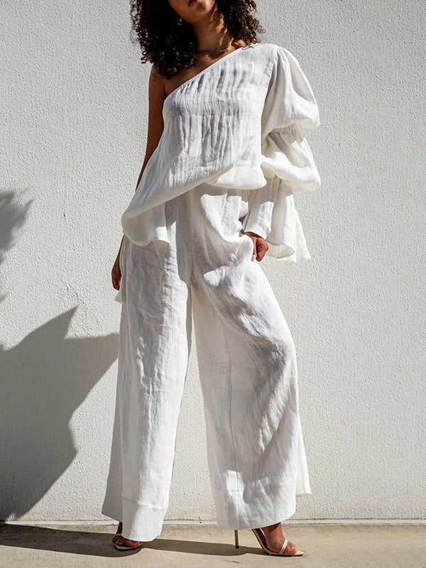 High Waisted Loose Elasticity Solid Color Split-Joint Pants Trousers - Image 2