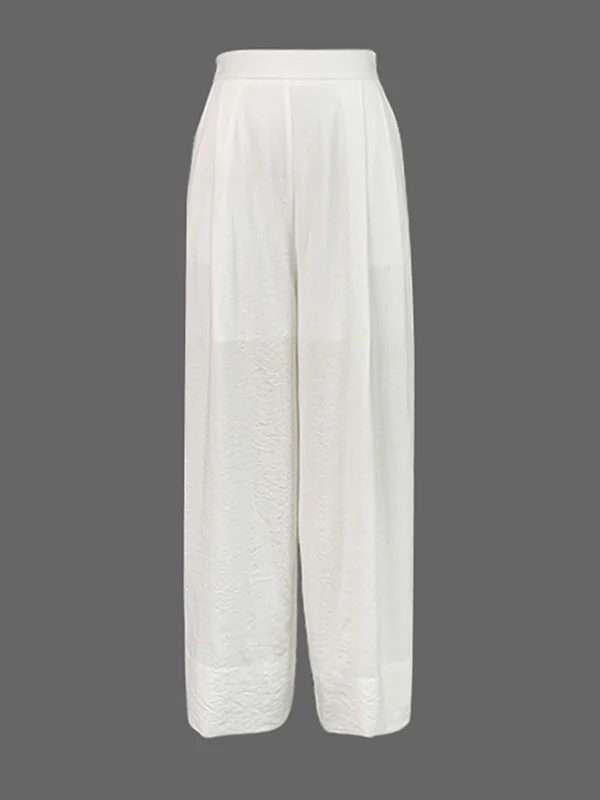 High Waisted Loose Elasticity Solid Color Split-Joint Pants Trousers - Image 3