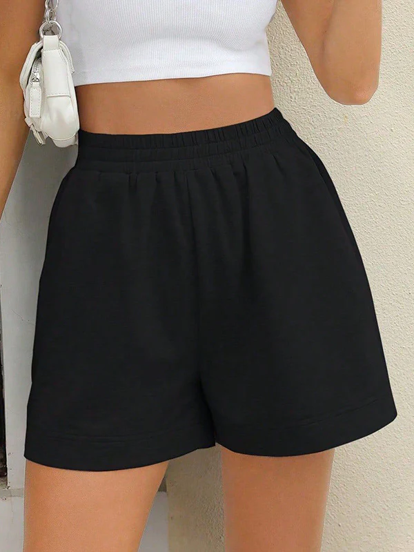 High Waisted Loose Elasticity Solid Color Split-Joint Shorts - Image 6