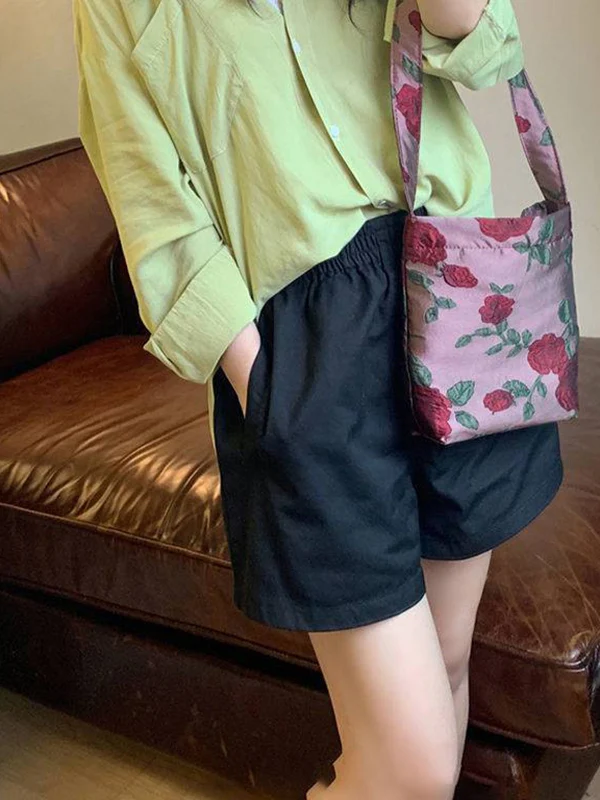 High Waisted Loose Elasticity Solid Color Split-Joint Shorts Bottoms - Image 2