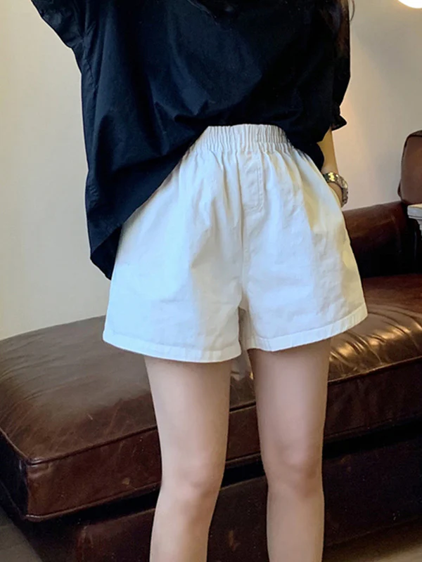 High Waisted Loose Elasticity Solid Color Split-Joint Shorts Bottoms - Image 3