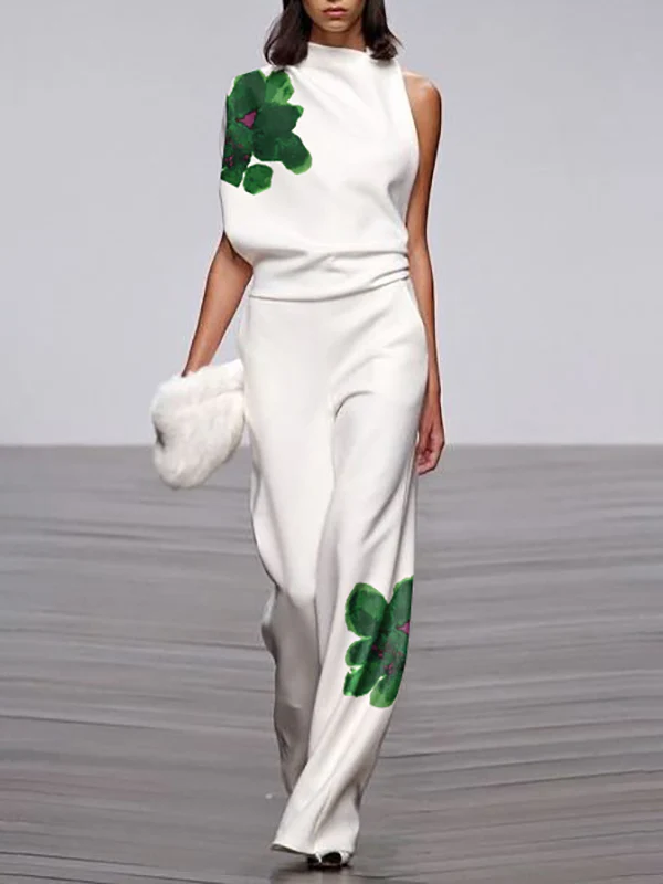 High Waisted Loose Flower Print Pants Trousers - Image 2