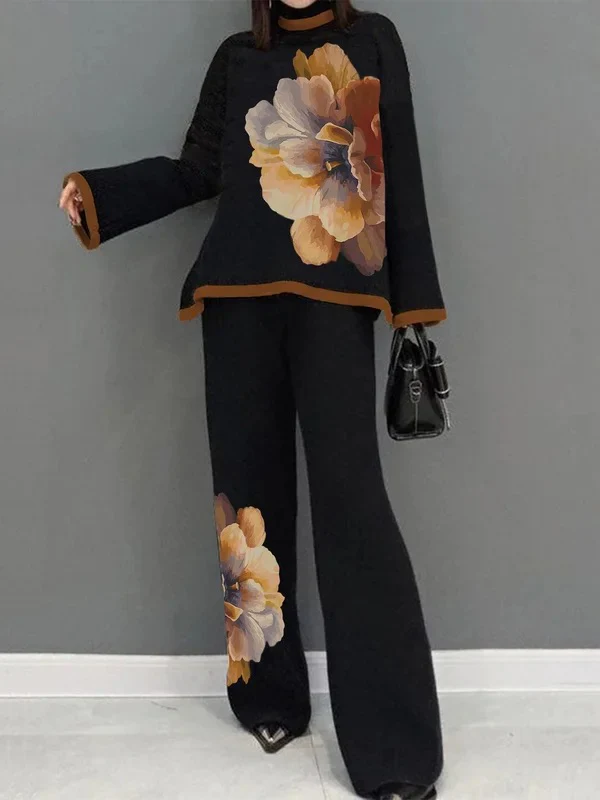 High Waisted Loose Flower Print Pants Trousers - Image 2