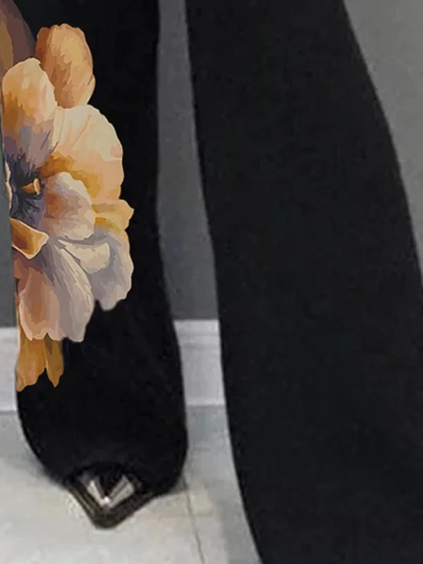 High Waisted Loose Flower Print Pants Trousers - Image 3