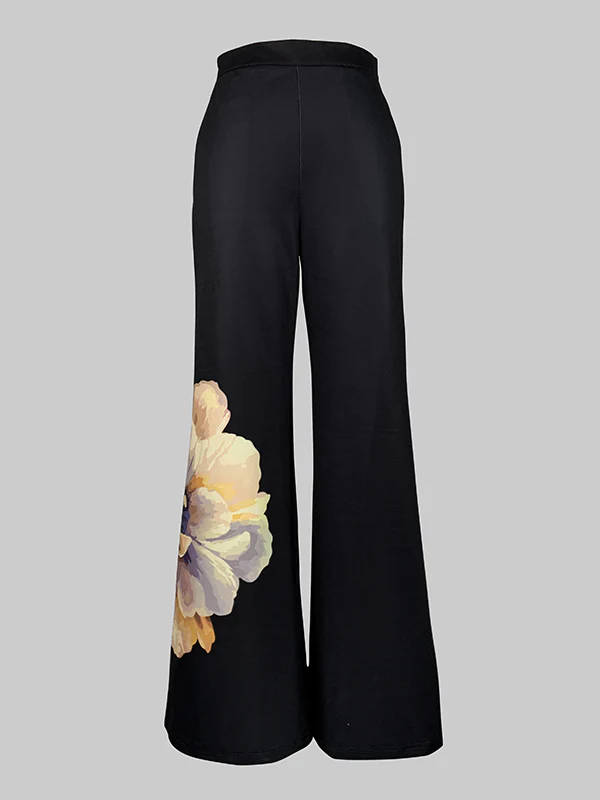 High Waisted Loose Flower Print Pants Trousers - Image 4