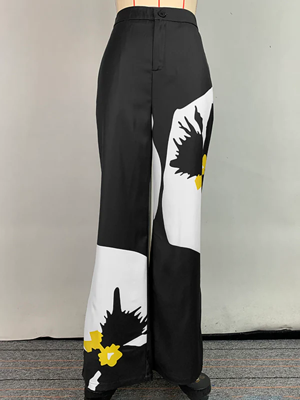 High Waisted Loose Flower Print Pants Trousers - Image 5