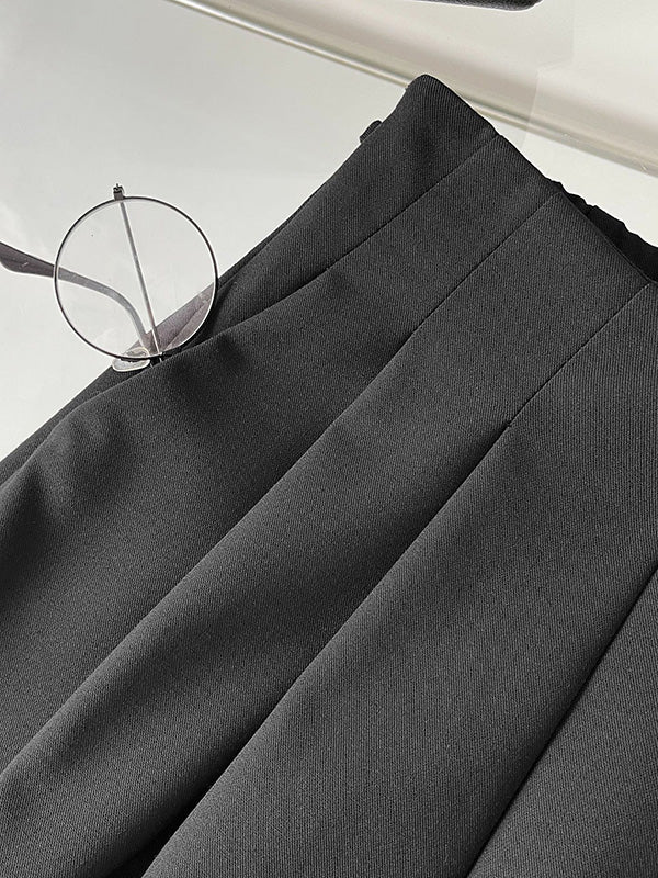 High Waisted Loose Lace-Up Pleated Solid Color Split-Joint Suit Pants Trousers - Image 10