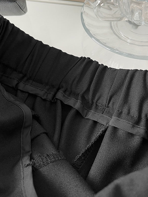High Waisted Loose Lace-Up Pleated Solid Color Split-Joint Suit Pants Trousers - Image 11