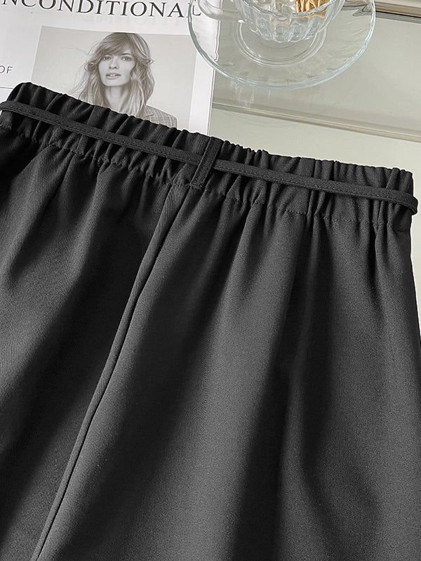 High Waisted Loose Lace-Up Pleated Solid Color Split-Joint Suit Pants Trousers - Image 13