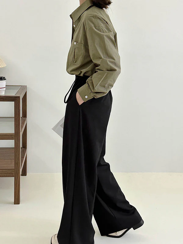 High Waisted Loose Lace-Up Pleated Solid Color Split-Joint Suit Pants Trousers - Image 7