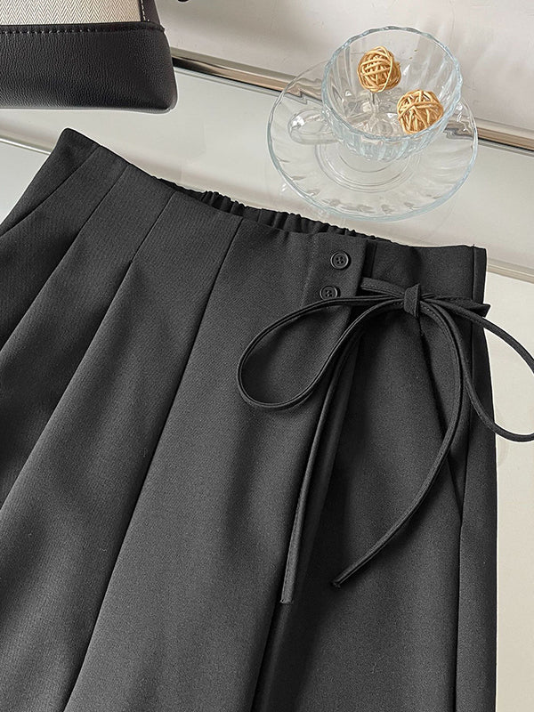 High Waisted Loose Lace-Up Pleated Solid Color Split-Joint Suit Pants Trousers - Image 9