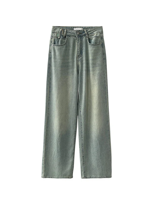 High Waisted Loose No Belt Pockets Jean Pants Bottoms - Image 12