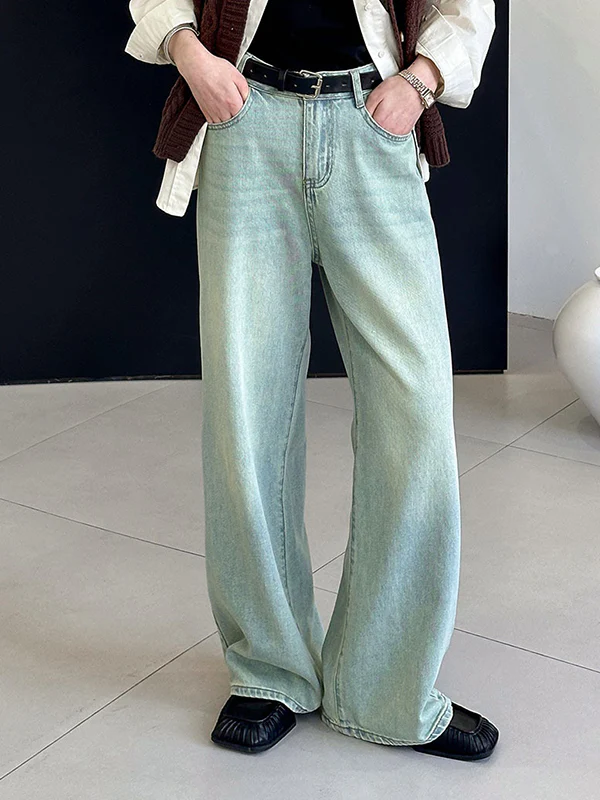 High Waisted Loose No Belt Pockets Jean Pants Bottoms - Image 5