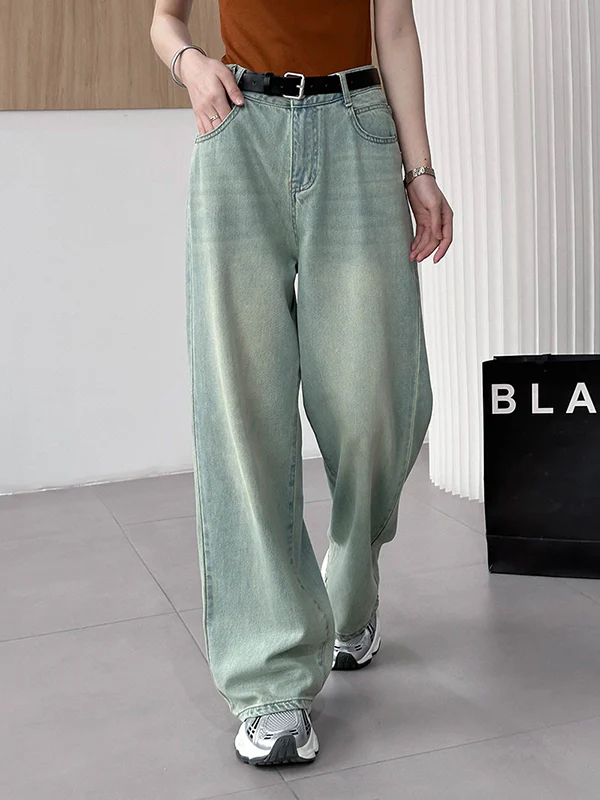 High Waisted Loose No Belt Pockets Jean Pants Bottoms - Image 6