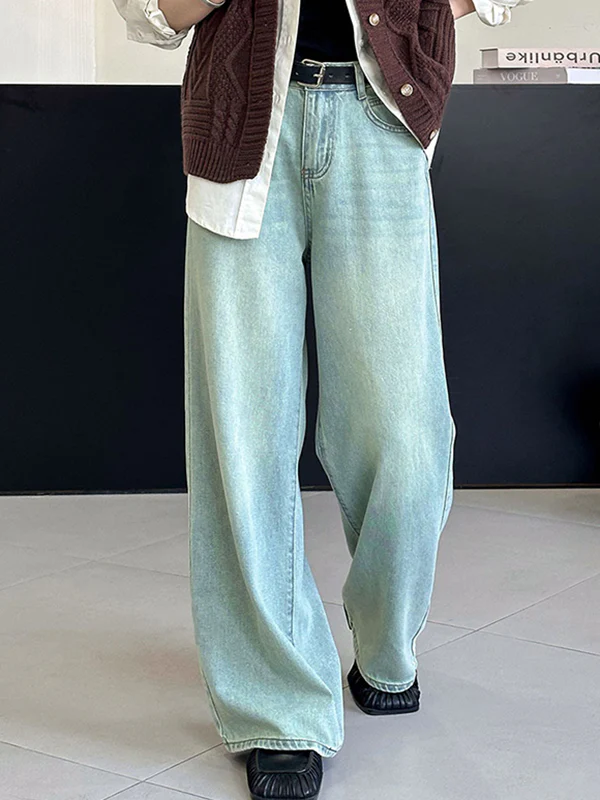 High Waisted Loose No Belt Pockets Jean Pants Bottoms - Image 7