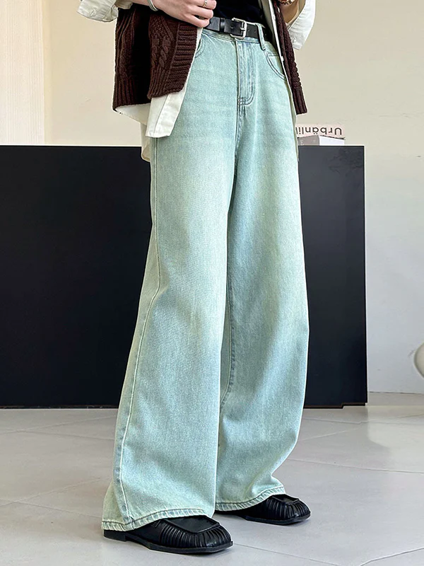 High Waisted Loose No Belt Pockets Jean Pants Bottoms - Image 8