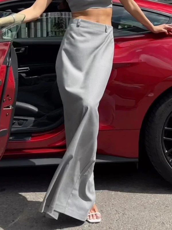 High Waisted Loose No Belt Solid Color Split-Back Split-Joint Zipper Skirts Bottoms - Image 3