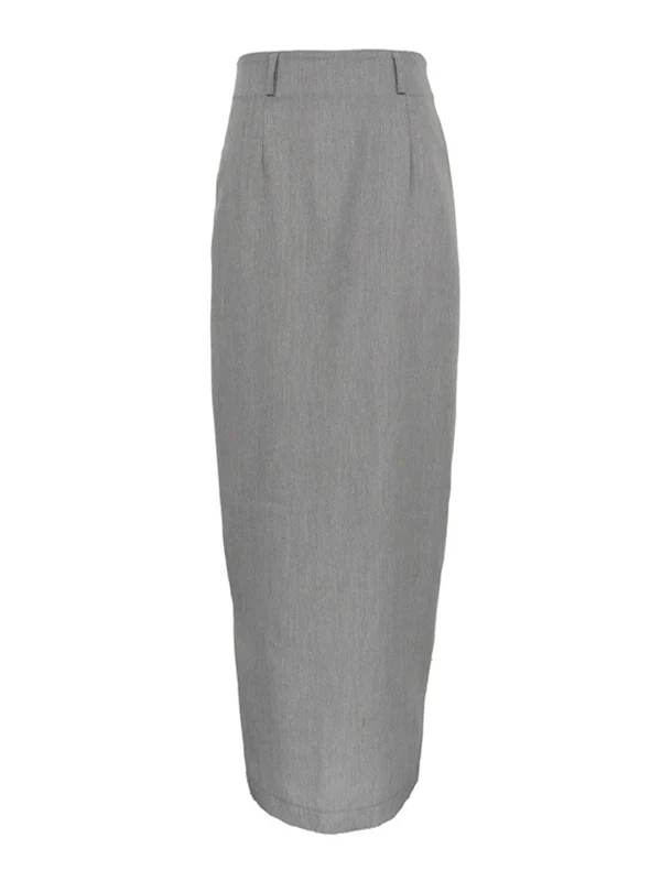 High Waisted Loose No Belt Solid Color Split-Back Split-Joint Zipper Skirts Bottoms - Image 7