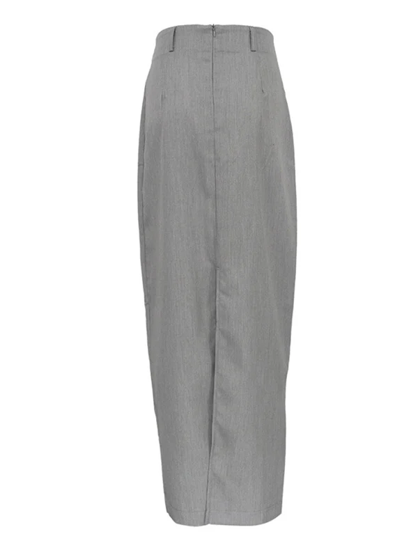 High Waisted Loose No Belt Solid Color Split-Back Split-Joint Zipper Skirts Bottoms - Image 8