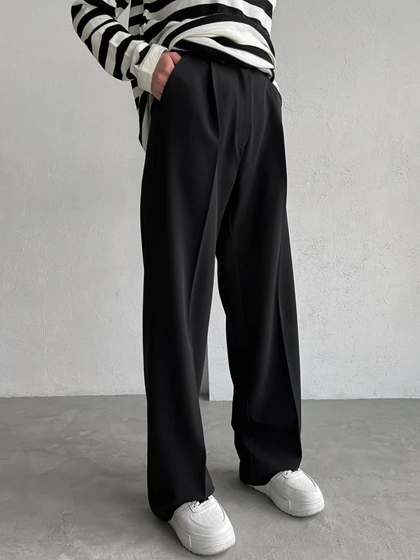 High Waisted Loose No Belt Solid Color Suit Pants Trousers - Image 10