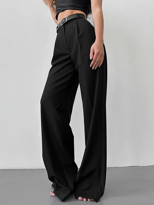High Waisted Loose No Belt Solid Color Suit Pants Trousers - Image 11