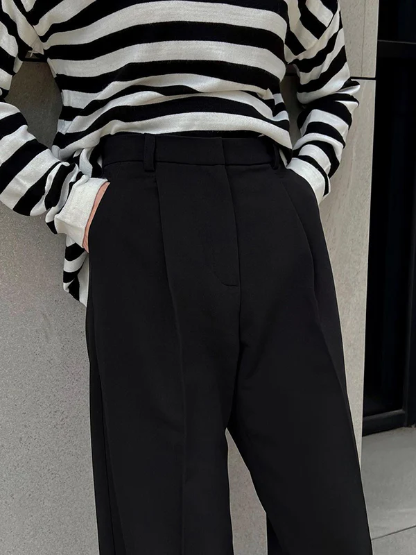 High Waisted Loose No Belt Solid Color Suit Pants Trousers - Image 15