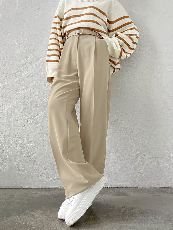 High Waisted Loose No Belt Solid Color Suit Pants Trousers - Image 3