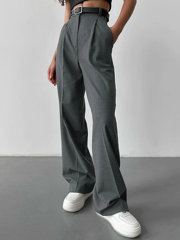 High Waisted Loose No Belt Solid Color Suit Pants Trousers - Image 4