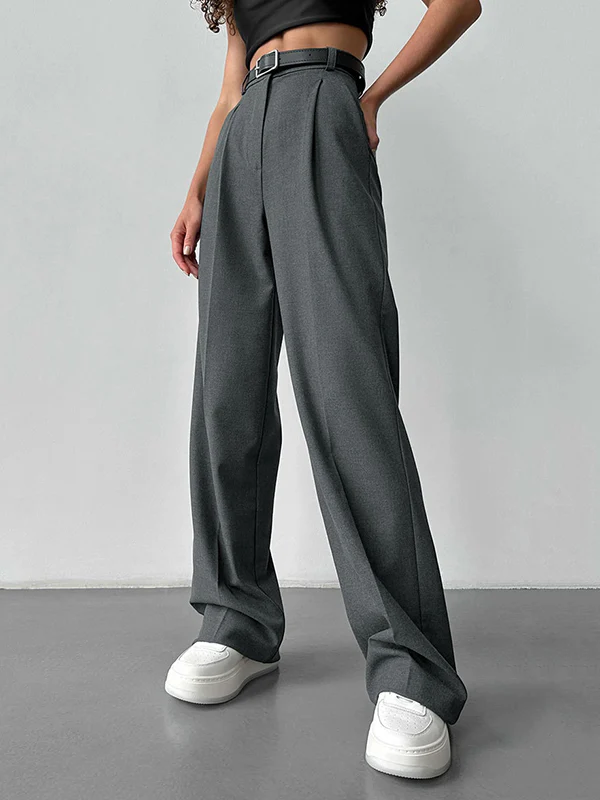 High Waisted Loose No Belt Solid Color Suit Pants Trousers - Image 6