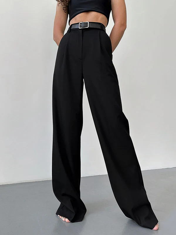 High Waisted Loose No Belt Solid Color Suit Pants Trousers - Image 8